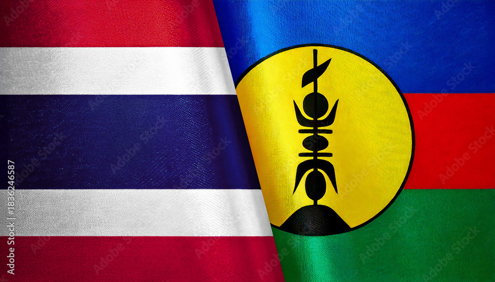 Fototapeta premium タイの国旗とニューカレドニアの国旗(Thailand flag & New Caledonia flag.)