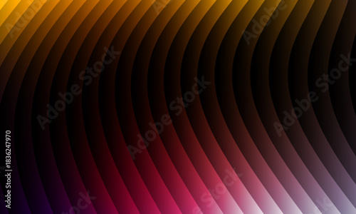Neon ripple glass gradient in magenta, violet, ember orange on deep midnight. Sharp ribbed distortion, cinematic glow; futuristic texture background, vector illustration