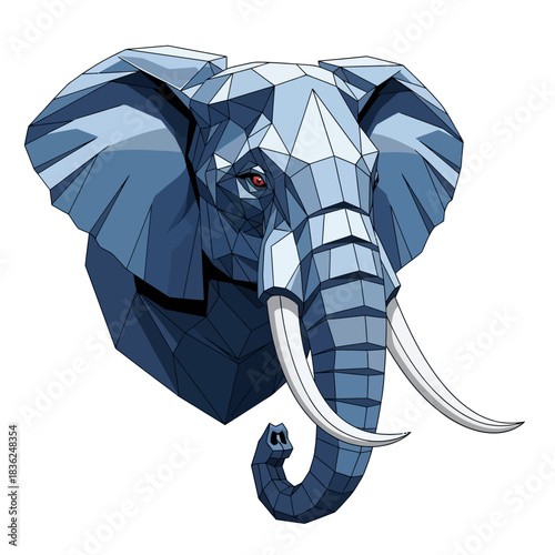 Geometric Elephant Head Illustration with Polygonal Design and Detailed Tusks.
