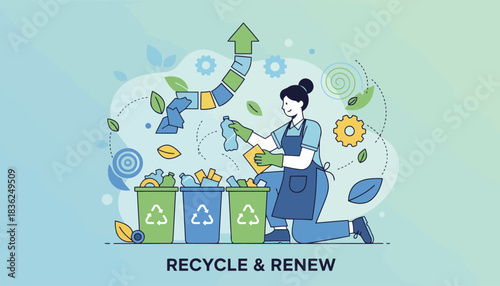 Person Sorting Recyclable Waste Into Recycling Bins.