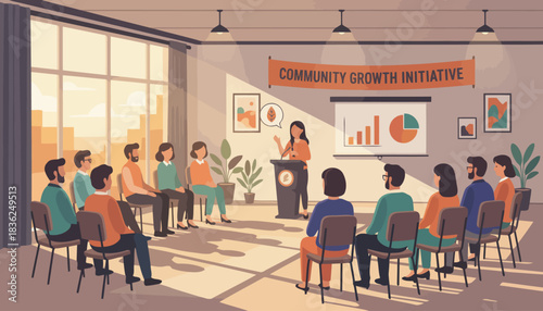 Presenter Leading Business Presentation To Attentive Meeting.