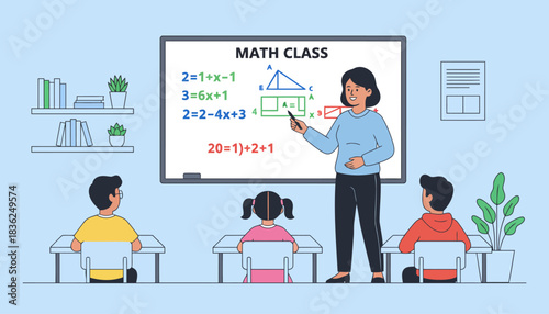 Teacher Delivering Math Lesson In Classroom.