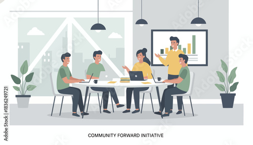 Business Team Meeting in Modern Office Conference Room.