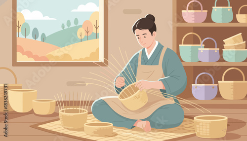 Potter Shaping Clay on Wheel in Studio.