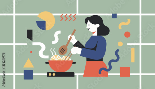 Cheerful cook preparing meal in kitchen.