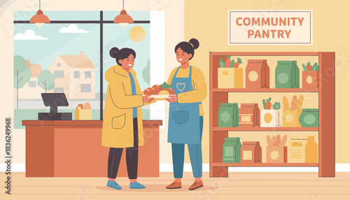 Volunteers Interacting and Distributing Groceries at Community Pantry.