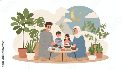 Multigenerational family sharing a meal together at home.