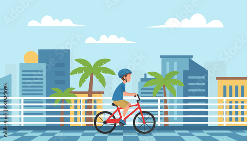 Cyclist Riding a Bicycle in Cityscape.