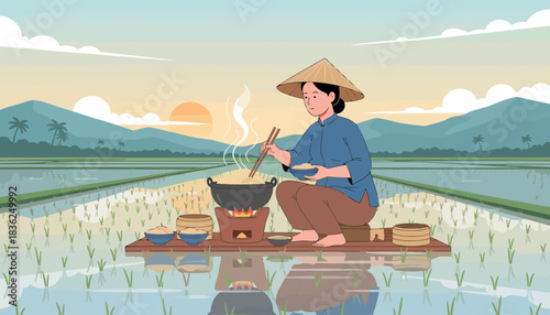 Fisherman in a Small Boat Fishing on Calm Water.