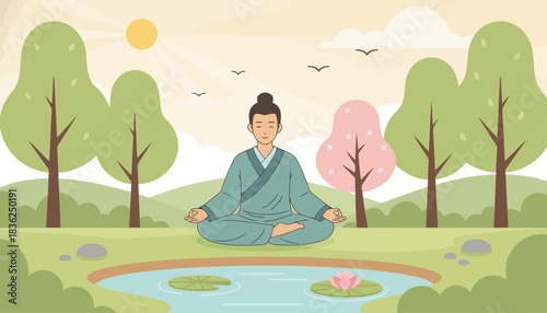 Meditating Person in Tranquil Outdoor Setting.