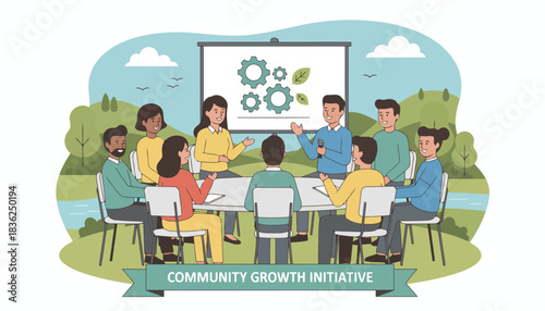 Diverse Group Participating In Outdoor Team Meeting And Workshop.