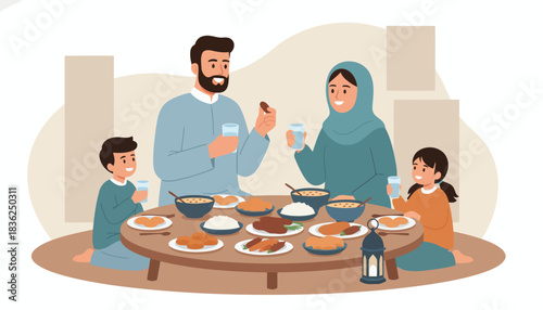 Family Dining Together Around Round Table.