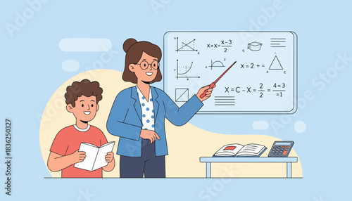 Teacher and student learning together in classroom.