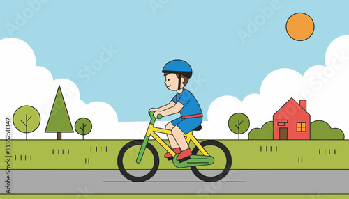 Child Riding Bicycle Enjoying Sunny Day.