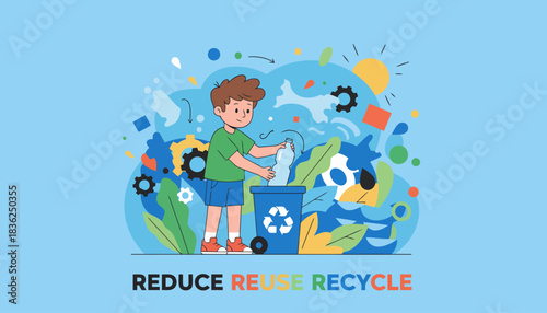 Young Child Recycling Waste to Protect the Planet.