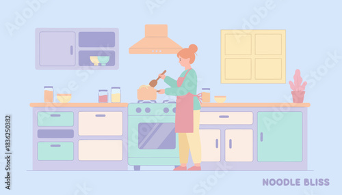 Person Cooking in Modern Kitchen Illustration.