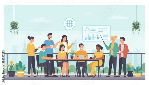 Diverse group of people dining and socializing outdoors.