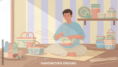 Man Preparing Dough in Kitchen Studio Scene.