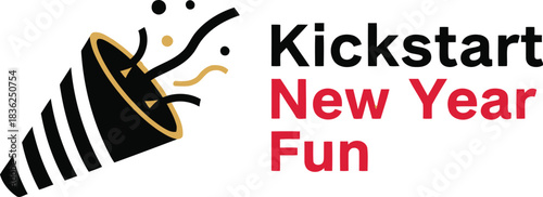 Kickstart new year fun festive party popper explosion celebration text perfect for new year s eve january events