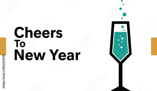 Cheers to new year festive champagne toast with bubbles golden accents celebration graphic