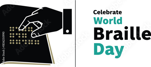Celebrate world braille day hand reading braille text on white background awareness and inclusion concept