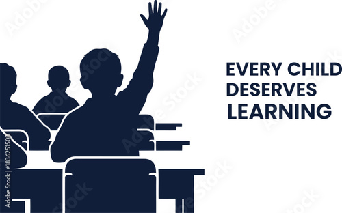 Empowerment silhouette child raising hand for learning education for all back to school concept
