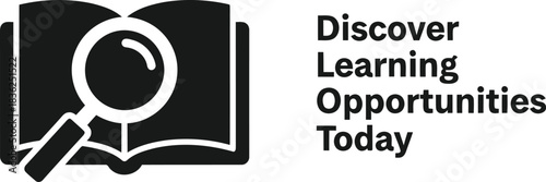 Discover learning opportunities today open book with magnifying glass icon education concept knowledge exploration