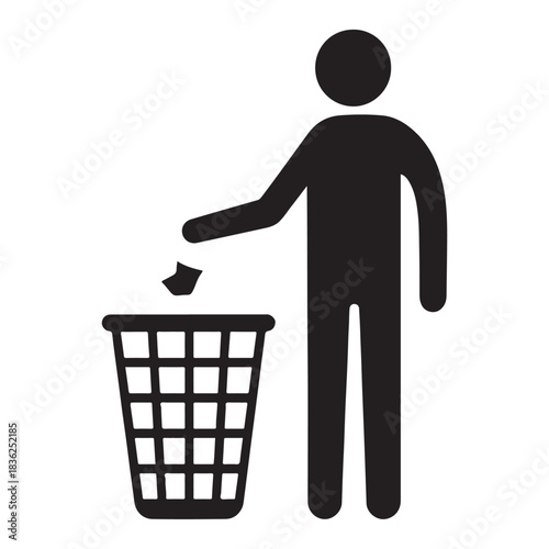 Trash Bin Icon with Person Throwing Waste vector silhouette