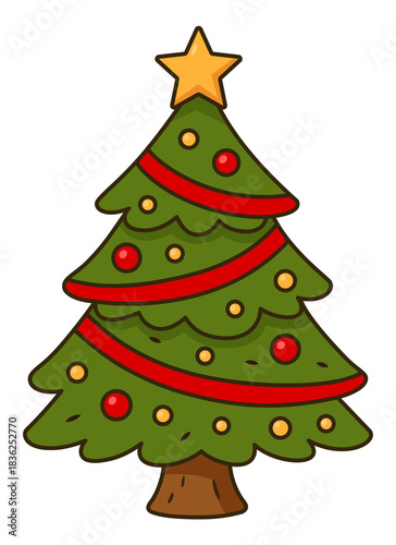 Wallpaper Mural Christmas tree illustration. Little festive green tree with star Torontodigital.ca