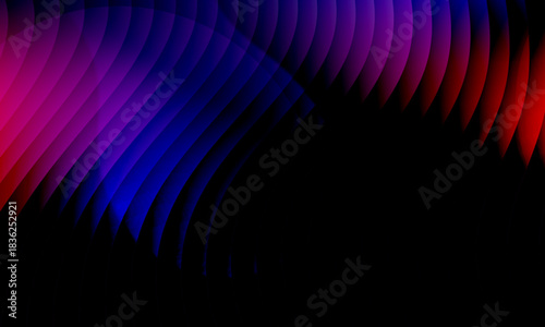 Neon ripple glass gradient in magenta, violet, ember orange on deep midnight. Sharp ribbed distortion, cinematic glow; futuristic texture background, vector illustration