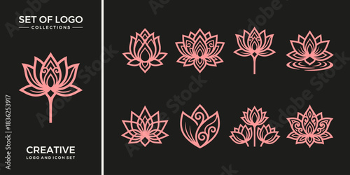 Collections of beauty lotus flower logo. Abstract luxury flower with line style logo design vector illustration
