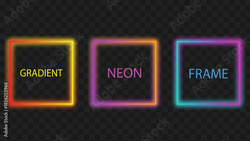Set of Neon frame in gradient style with furistic glowing lighting effect vector illustration.