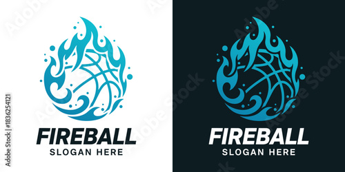 Fireball logo. Abstract volleyball logo design vector icon illustration with fire.