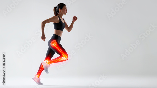 Laufende Frau mit sichtbarer Knochenstruktur als Röntgenbild-Visualisierung