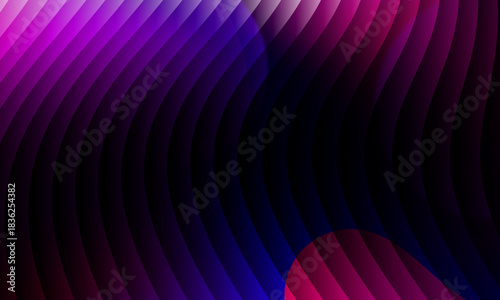 Neon ripple glass gradient in magenta, violet, ember orange on deep midnight. Sharp ribbed distortion, cinematic glow; futuristic texture background, vector illustration