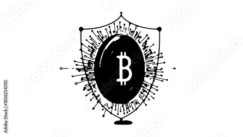 Bitcoin Security Shield Concept – Digital Cryptocurrency Protection and Blockchain Safety Illustration