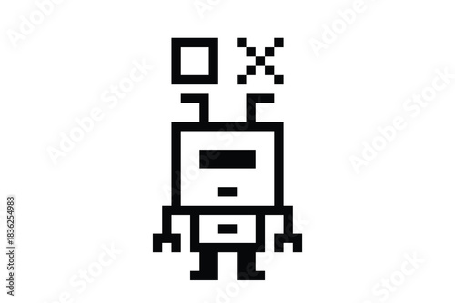 Cartoon pixel art of humanoid robot learning toy robotic engineer bot machine business vector character automation electronic background 8 bit artificial intelligence android.