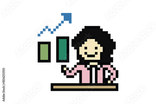 Cartoon pixel art cartoon 8bit character business woman businesswoman smart graph work decor business 8 bit female career smart character game vector.