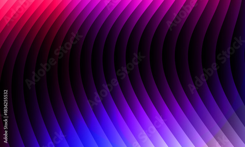 Neon ripple glass gradient in magenta, violet, ember orange on deep midnight. Sharp ribbed distortion, cinematic glow; futuristic texture background, vector illustration