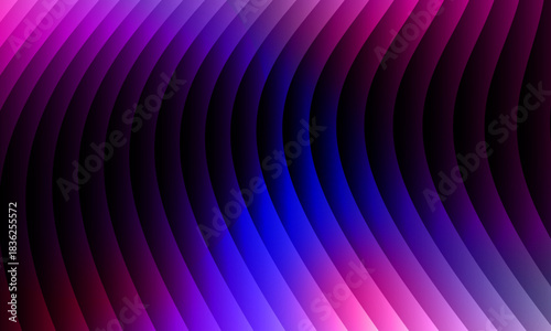 Neon ripple glass gradient in magenta, violet, ember orange on deep midnight. Sharp ribbed distortion, cinematic glow; futuristic texture background, vector illustration