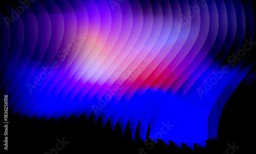 Neon ripple glass gradient in magenta, violet, ember orange on deep midnight. Sharp ribbed distortion, cinematic glow; futuristic texture background, vector illustration