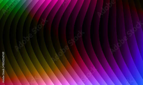 Neon ripple glass gradient in magenta, violet, ember orange on deep midnight. Sharp ribbed distortion, cinematic glow; futuristic texture background, vector illustration