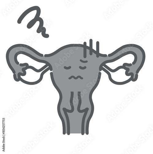 不調で苦しむ子宮のキャラクターイラスト（生理痛・婦人科疾患）