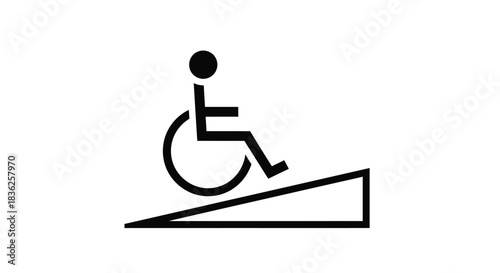 International accessibility icon showing wheelchair user on a ramp in bold graphic style
