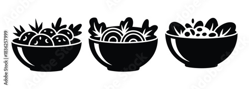 Fresh vegan salads in black bowls offer healthy lifestyle choices and vibrant culinary options, perfect for restaurant menus and wellness campaigns promoting balanced nutrition