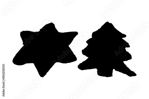 Weihnachtsbaum und Stern Grafik schwarz weiß