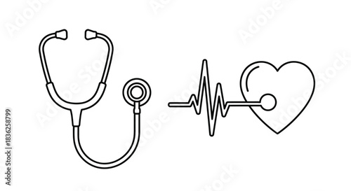 Stethoscope with heartbeat line icon representing medical and cardiology care