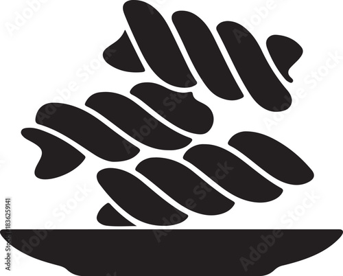 Fusilli pasta spiral shape vector illustration. Ideal for food branding, packaging, cooking guides, and menus.