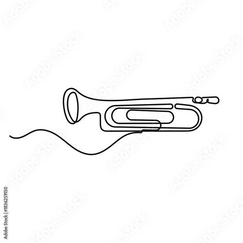 Trombone one line drawing minimalist outline vector illustration

