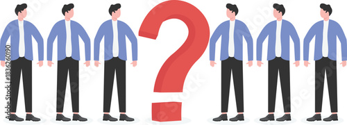 Isometric group of businessmen around a huge question mark,

